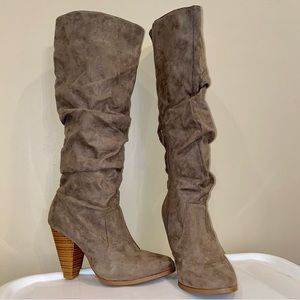 Knee High Slouch Chunk Heel Boot